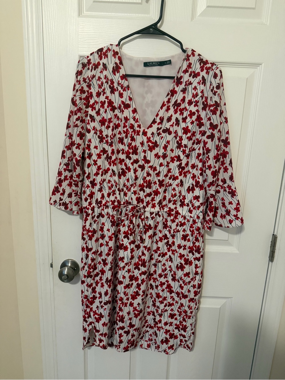 Ralph Lauren White Midi Dress with Red Floral Print